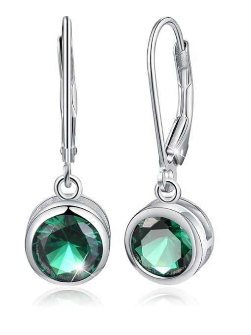 Green ESB0013B7 925 Sterling Silver Cubic Zirconia Geometric Dainty Hook Earring
