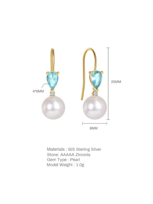 YUANFAN 925 Sterling Silver Imitation Pearl Geometric Minimalist Hook Earring 3