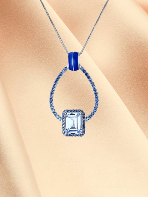 ZXI-SILVER JEWELRY 925 Sterling Silver Swiss Blue Topaz Geometric Minimalist Necklace 2