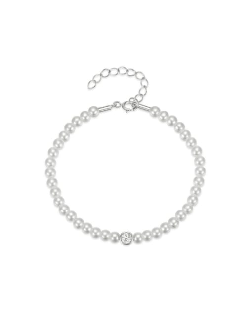 Platinum 925 Sterling Silver Imitation Pearl Geometric Minimalist Handmade Beaded Bracelet