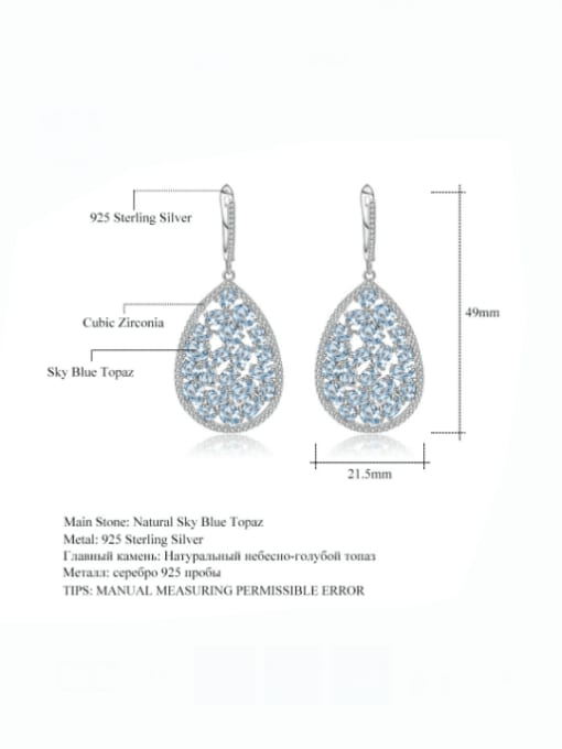 Sky blue crystal 925 Sterling Silver Natural Stone Geometric Artisan Drop Earring