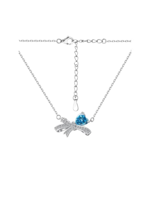 platinum+blue DY190681 S W BA 925 Sterling Silver Cubic Zirconia Bowknot Dainty Necklace