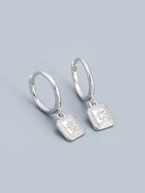 Platinum (white stone) 925 Sterling Silver Cubic Zirconia Geometric Vintage Huggie Earring