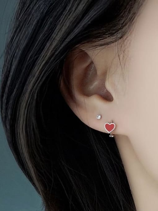 ZEMI 925 Sterling Silver Enamel Heart Cute Stud Earring 2