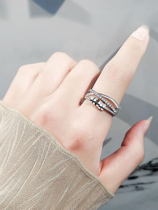 PNJ-Silver 925 Sterling Silver Cubic Zirconia Geometric Dainty  Can Be Rotated  Stackable Ring 2