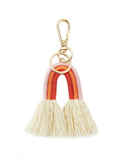 Orange color k68204 Alloy Cotton Rope  Rainbow Hand-Woven Artisan Key Chain/ Bag Pendant