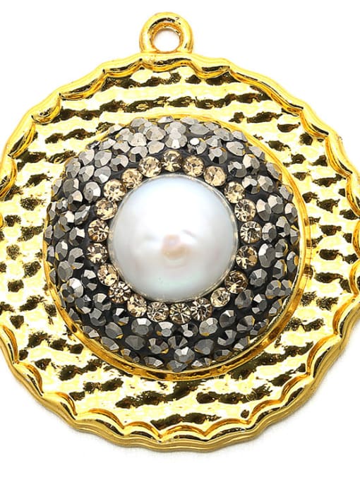 golden Brass Microset Loose Beads White Diamond Necklace Pendant