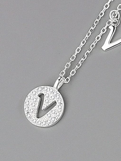 Silver (letter V) 925 Sterling Silver Cubic Zirconia Letter Minimalist Necklace