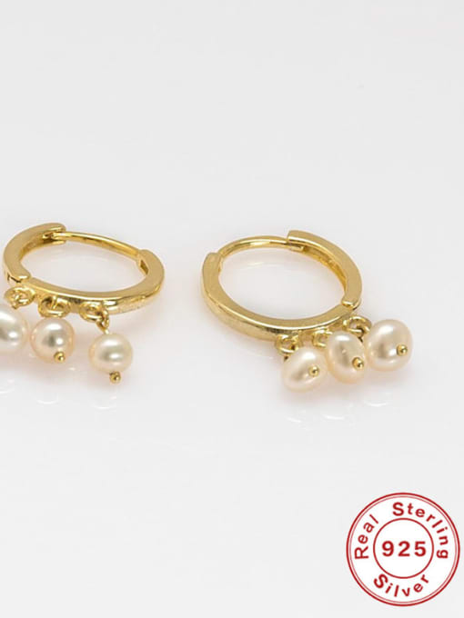 18K gold Color 925 Sterling Silver Geometric three sheel pearl Hoop Earring
