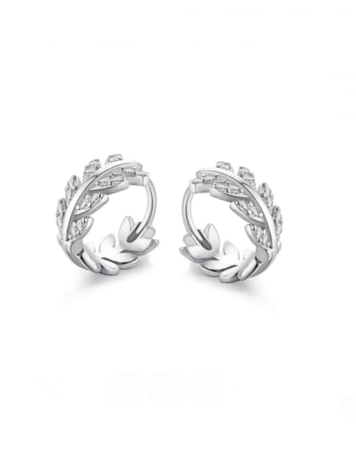 Platinum YH110066 925 Sterling Silver Cubic Zirconia Leaf Luxury Huggie Earring