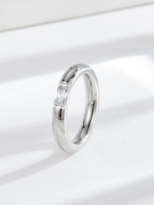 Curved diamond silver ring Titanium Steel Cubic Zirconia Geometric Minimalist Band Ring