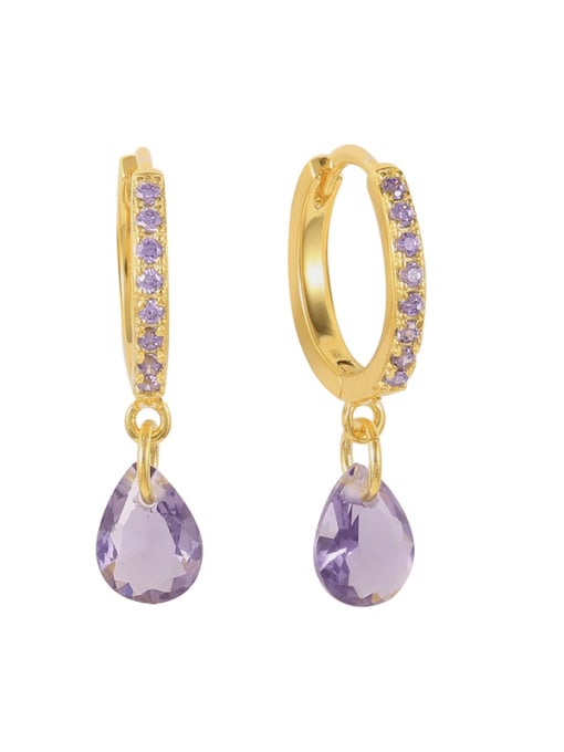 Golden+ Purple 925 Sterling Silver Rhinestone Water Drop Dainty Huggie Earring