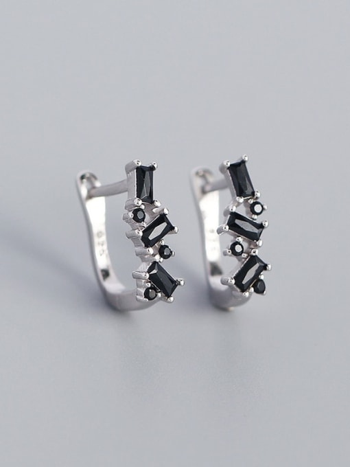 Platinum (Blackstone) 925 Sterling Silver Cubic Zirconia Geometric Minimalist Huggie Earring