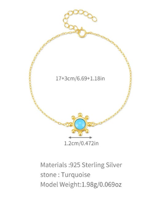 YUANFAN 925 Sterling Silver Turquoise Flower Minimalist Link Bracelet 2