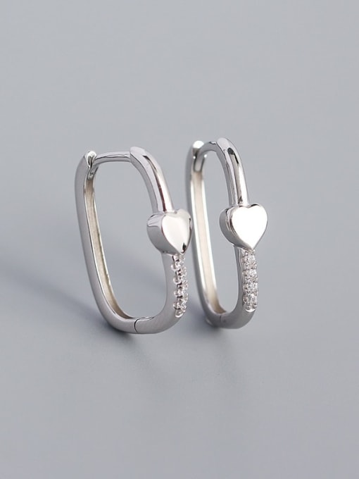 Heart shape (Platinum) 925 Sterling Silver Cubic Zirconia Geometric Minimalist Huggie Earring