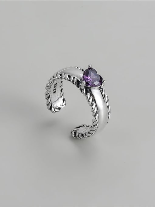 purple 925 Sterling Silver Cubic Zirconia Heart Vintage Band Ring