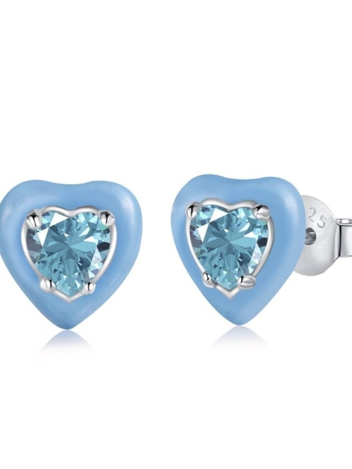 DY1D0215 S W BU 925 Sterling Silver Cubic Zirconia Enamel Heart Cute Stud Earring