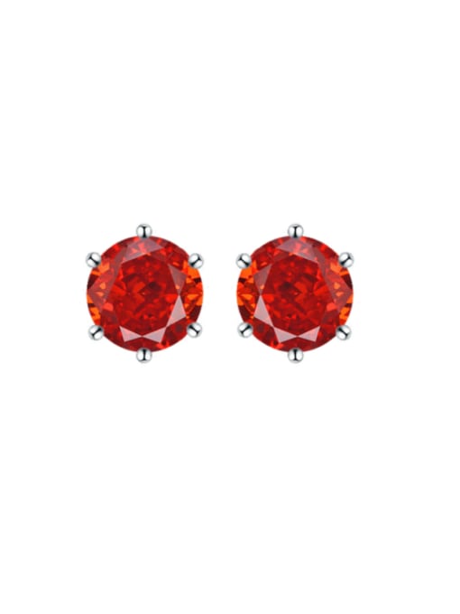 Orange red 925 Sterling Silver Cubic Zirconia Geometric Dainty Stud Earring