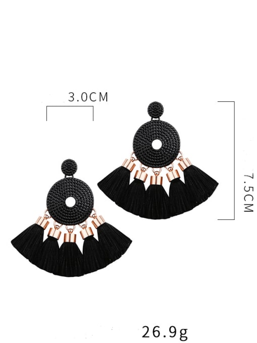 JMI Alloy Black Cotton Tassel Bohemia Hand-woven Drop Earring 1