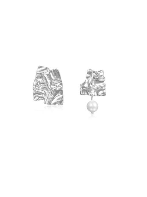 E3487 platinum 925 Sterling Silver Imitation Pearl Geometric Vintage Drop Earring