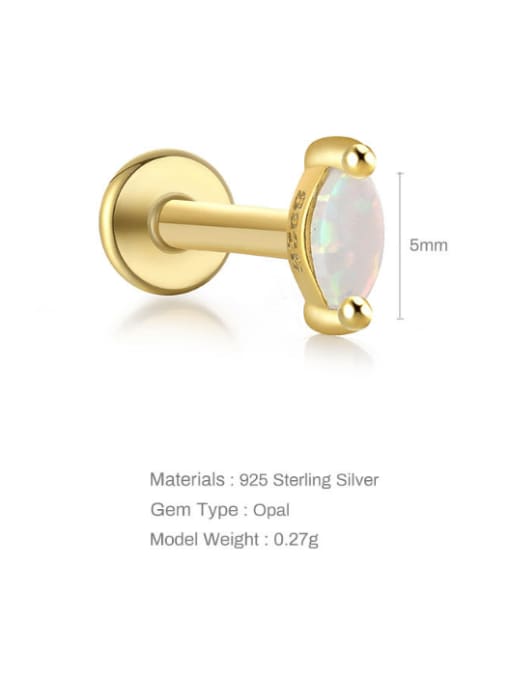 Gold Single 2 925 Sterling Silver Synthetic Opal Geometric Dainty Single Earring(Single-Only One)