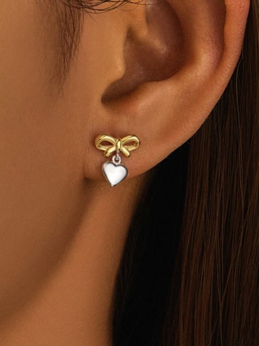 YUANFAN 925 Sterling Silver Bowknot Heart Minimalist Drop Earring 1