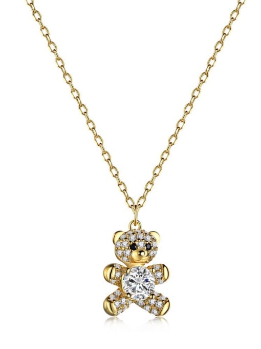 NE190052 S G WH 925 Sterling Silver Cubic Zirconia Bear Cute Necklace