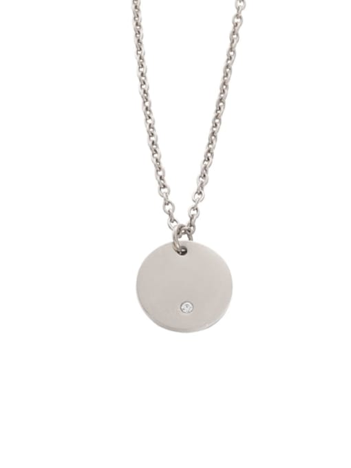 Steel color Stainless steel Rhinestone Round Minimalist Necklace