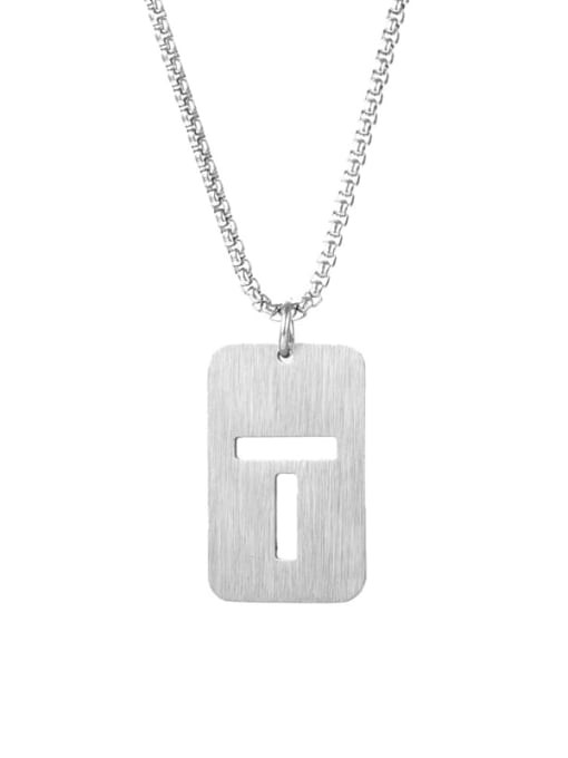 Letter T Pearl Chain Titanium Steel Letter Minimalist Long Strand Necklace