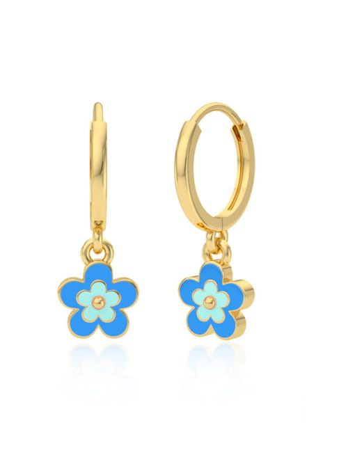 Gold+ light blue 925 Sterling Silver Enamel Flower Minimalist Huggie Earring