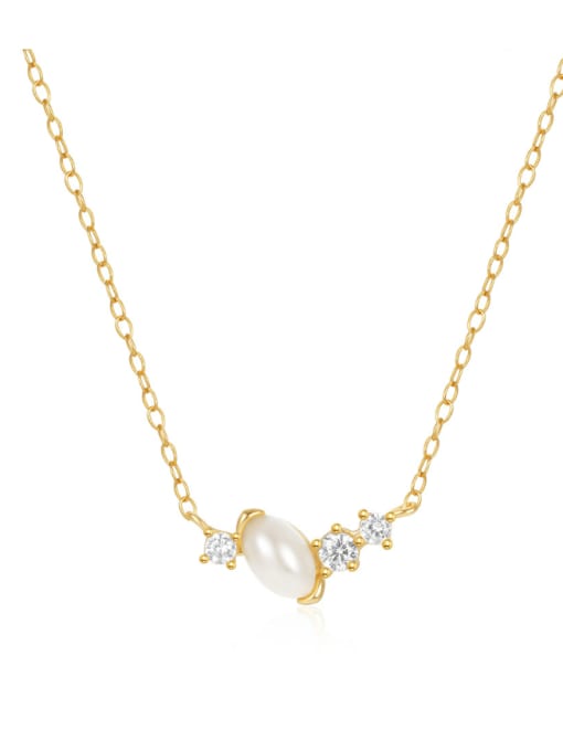 golden 925 Sterling Silver Imitation Pearl Irregular Dainty Necklace