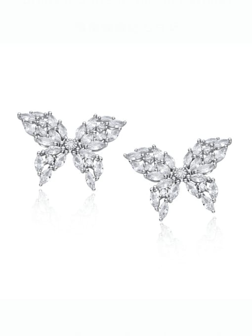 white 925 Sterling Silver Cubic Zirconia Butterfly Luxury Stud Earring