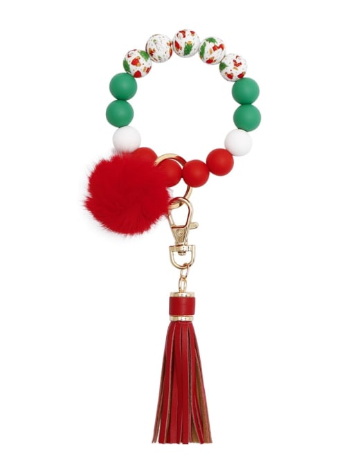 Red k68315 Alloy Multi Color  Silicone Leather  Tassel fur ball christmas tree Key Chain