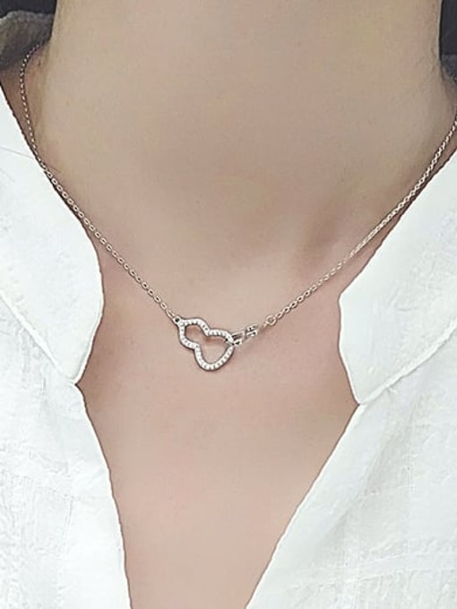 PNJ-Silver 925 Sterling Silver Cubic Zirconia  Minimalist Double Gourd Pendant Necklace 1