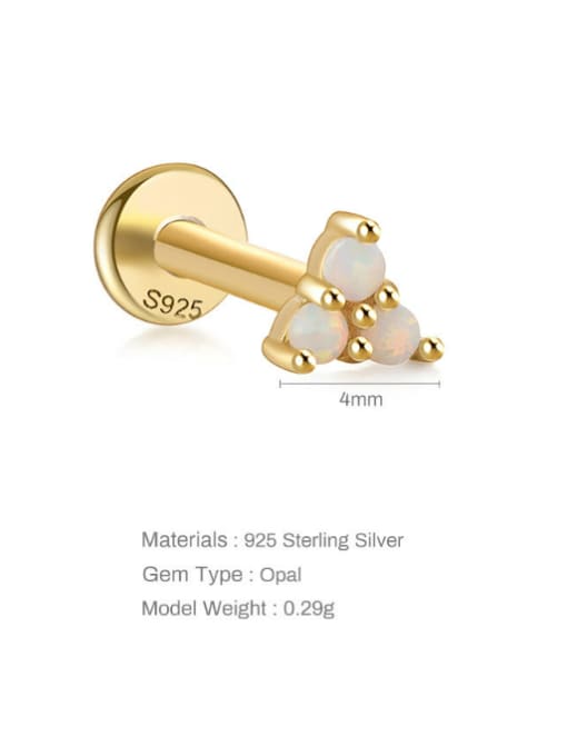 Gold Single 4 925 Sterling Silver Synthetic Opal Geometric Dainty Single Earring(Single-Only One)