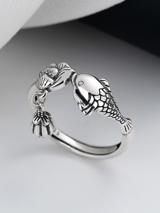 TAIS 925 Sterling Silver Fish Vintage Band Ring 2
