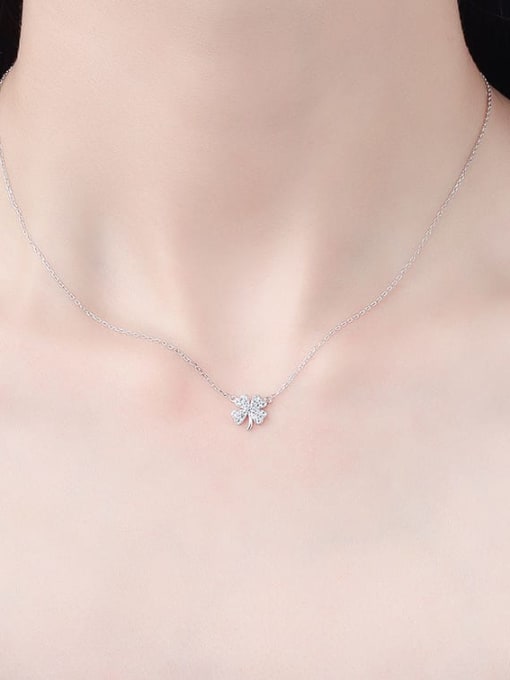 PNJ-Silver 925 Sterling Silver Cubic Zirconia Clover Minimalist Necklace 1