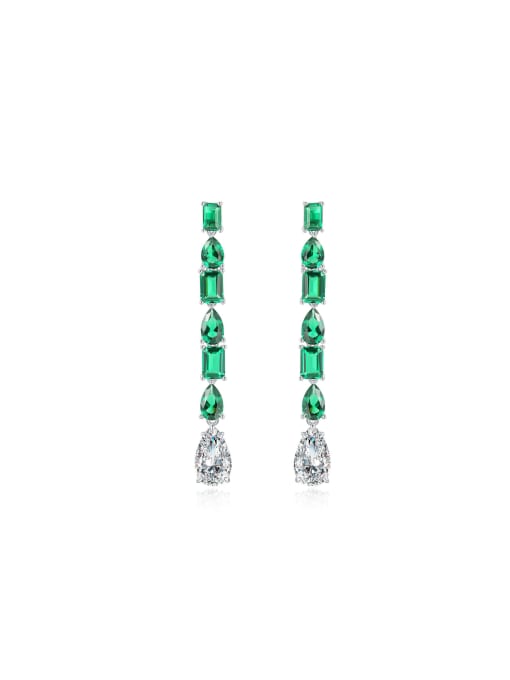 A&T Jewelry 925 Sterling Silver High Carbon Diamond Green Tassel Vintage Drop Earring