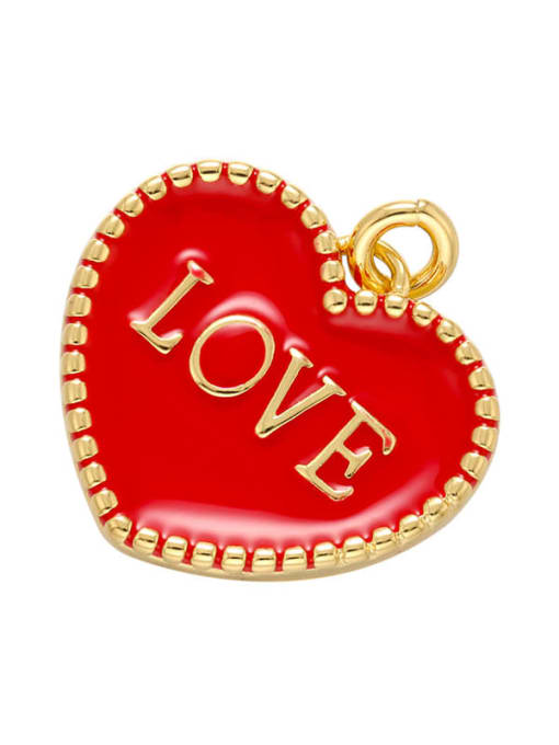 Gold background red Heart Brass Enamel Trend Pendant