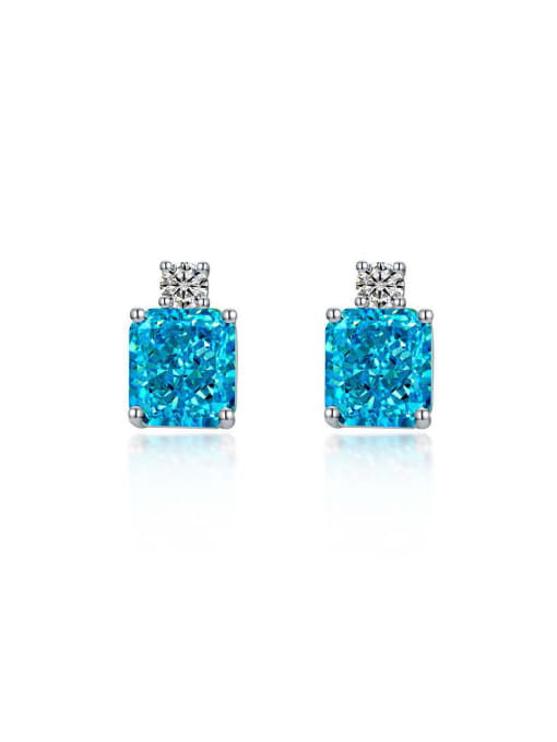 A&T Jewelry 925 Sterling Silver High Carbon Diamond Blue Geometric Dainty Earring 0