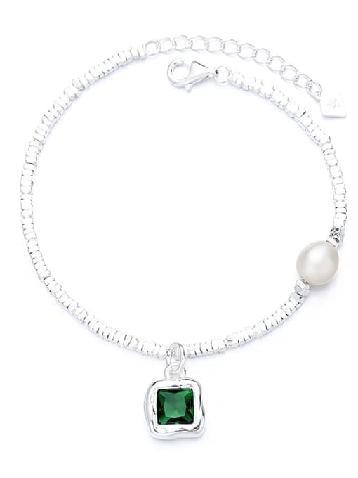 507L Bracelet approximately 7g 925 Sterling Silver Cubic Zirconia Vintage Geometric Green Bracelet and Necklace Set