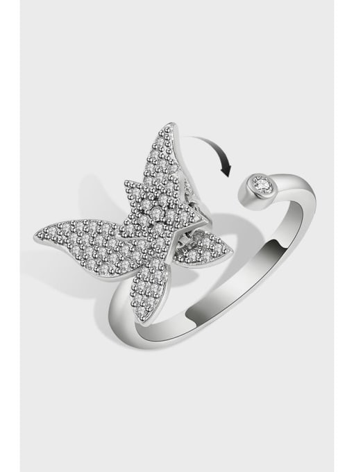 PNJ-Silver 925 Sterling Silver Cubic Zirconia Butterfly Minimalist Rotate Band Ring