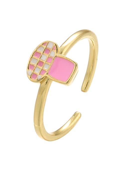 Pink Brass Enamel Mushroom Trend Band Ring