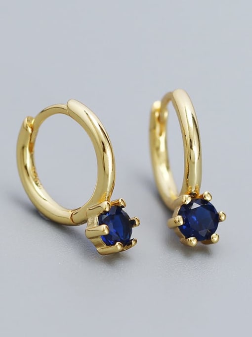 Gold (Blue Stone) 925 Sterling Silver Cubic Zirconia Geometric Dainty Stud Earring