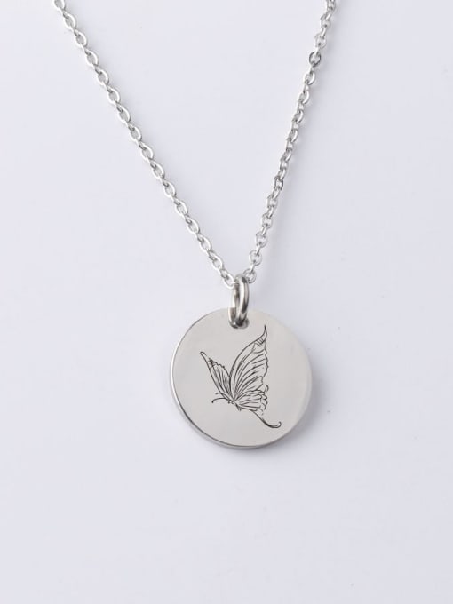 Steel yp001 138 20mm Stainless steel Round Butterfly Minimalist Necklace