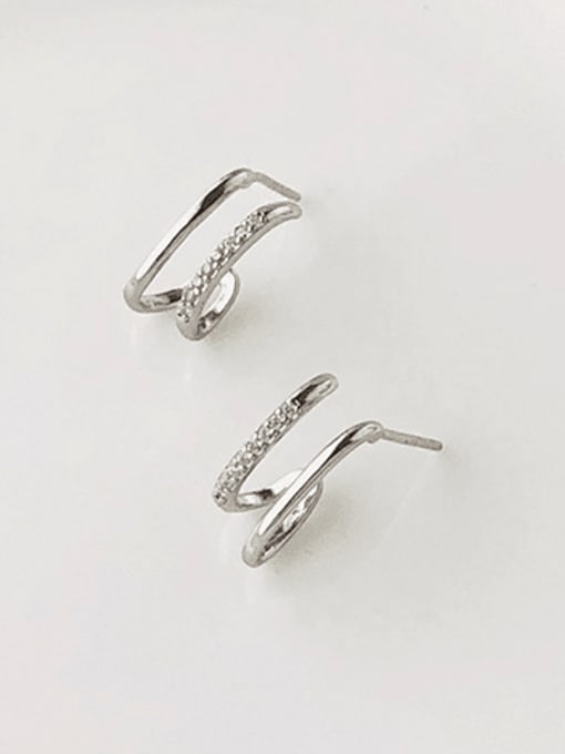 E2049 Pure Silver White Gold Earrings 925 Sterling Silver Cubic Zirconia Geometric Minimalist Stud Earring