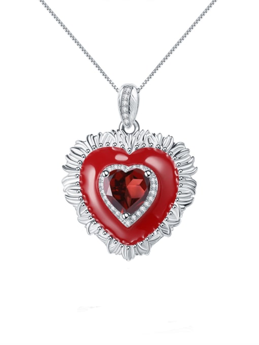 Natural Garnet Pendant Necklace 925 Sterling Silver Carnelian Heart Luxury Necklace