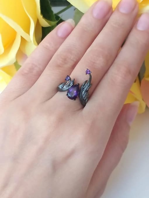 ZXI-SILVER JEWELRY 925 Sterling Silver Amethyst Water Drop Vintage Band Ring 1