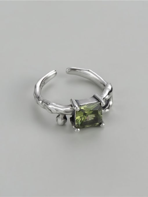 green 925 Sterling Silver Cubic Zirconia Geometric Vintage Band Ring