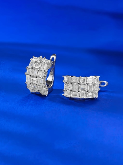 M&J 925 Sterling Silver Cubic Zirconia Geometric Luxury Cluster Earring 1